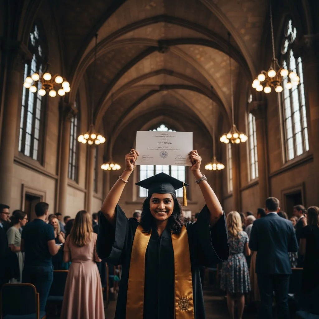 یک دانشجو در حال دریافت مدرک فارغالتحصیلی در دانشگاه دولتی آلمان (مانند Universität Heidelberg)