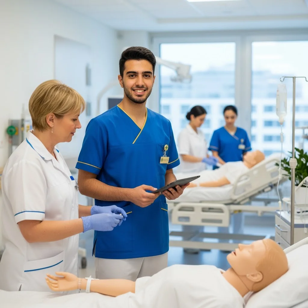 دانشجوی ایرانی در بیمارستان آلمان مشغول یادگیری مهارتهای پرستاری