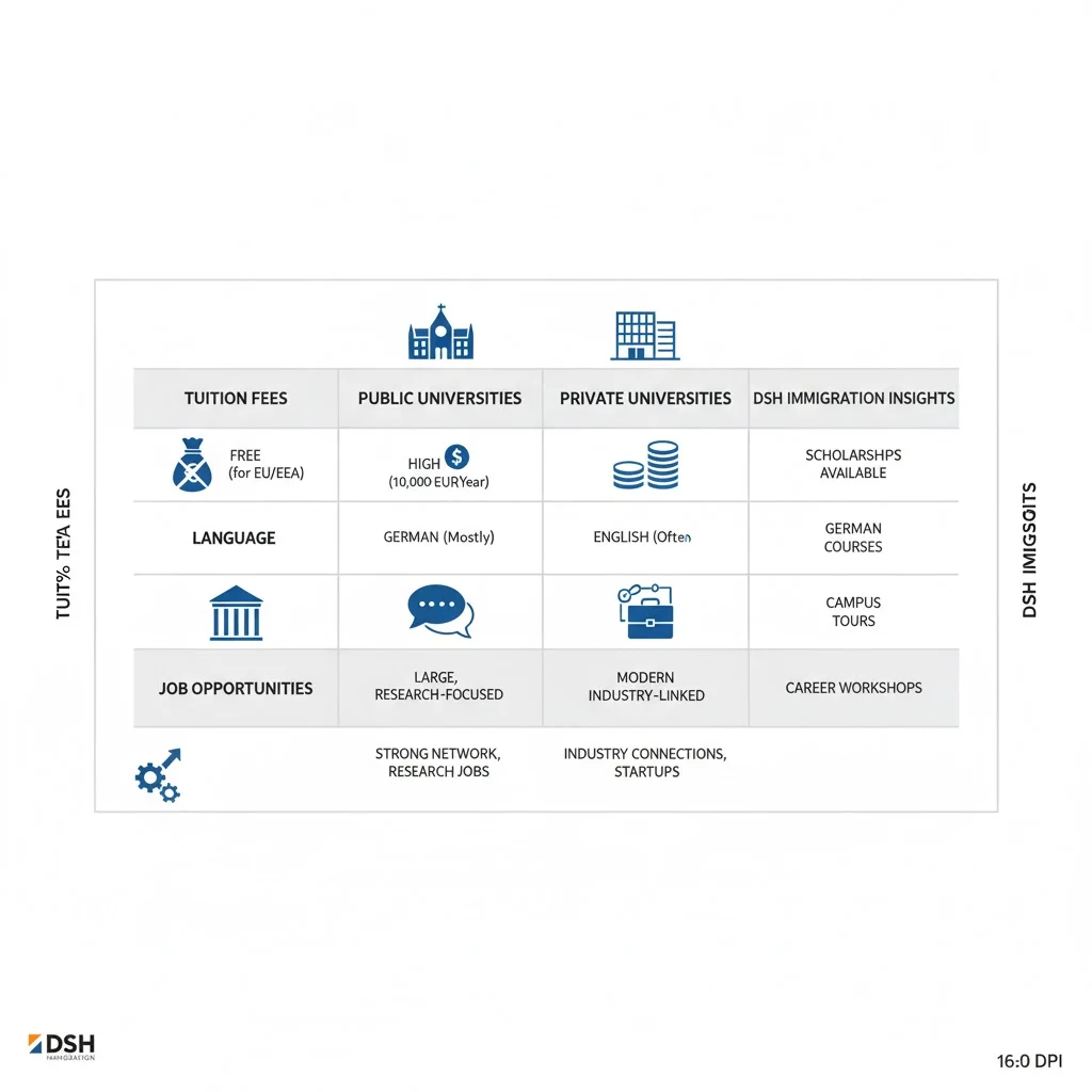 اینفوگرافیک حرفهای و مینیمالیستی مقایسه دانشگاههای خصوصی و دولتی آلمان