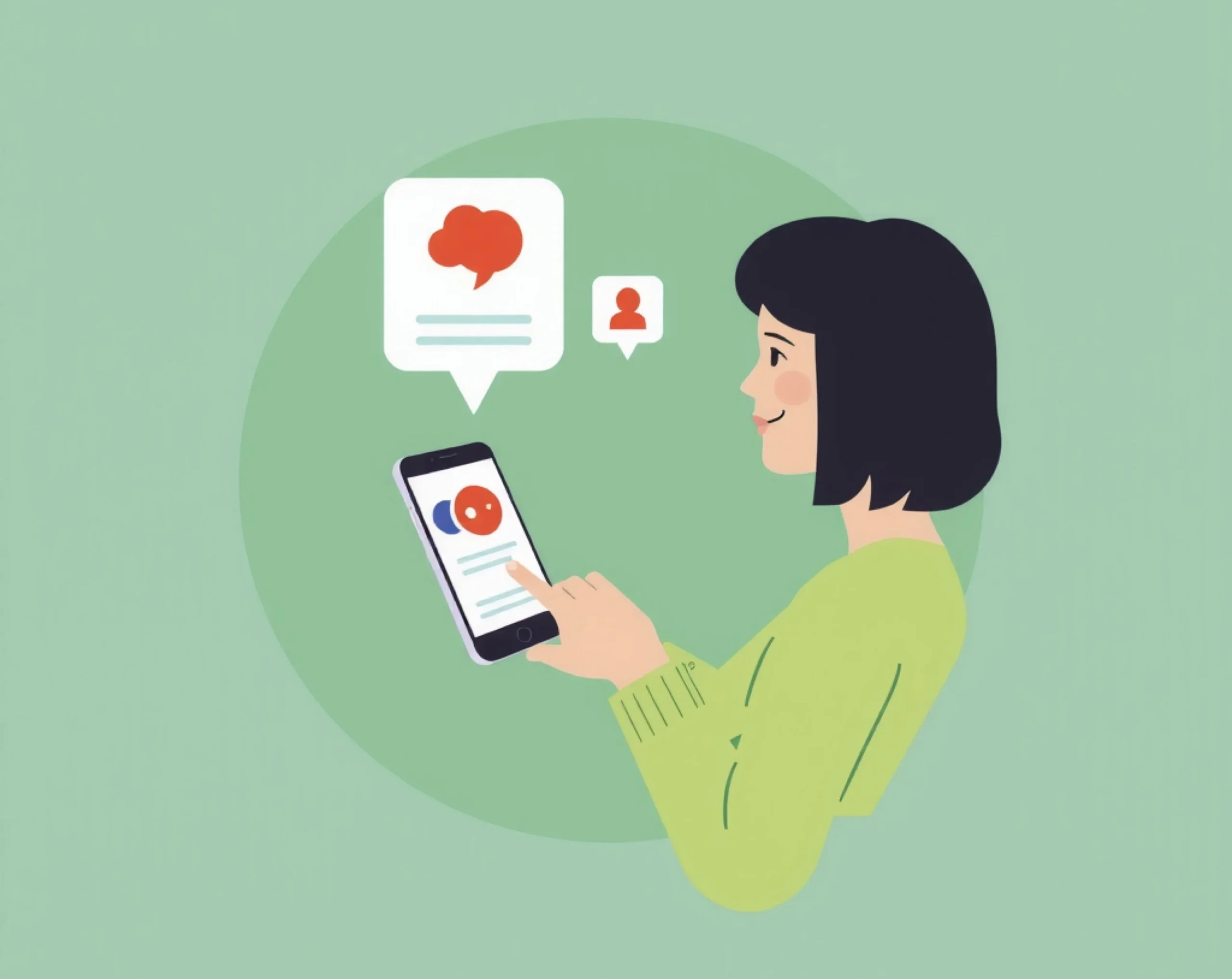 ایرانی در اپ AI زبان. پس‌زمینه صفحه دیجیتال. رنگ‌های سبز. سبک: مینیمال.