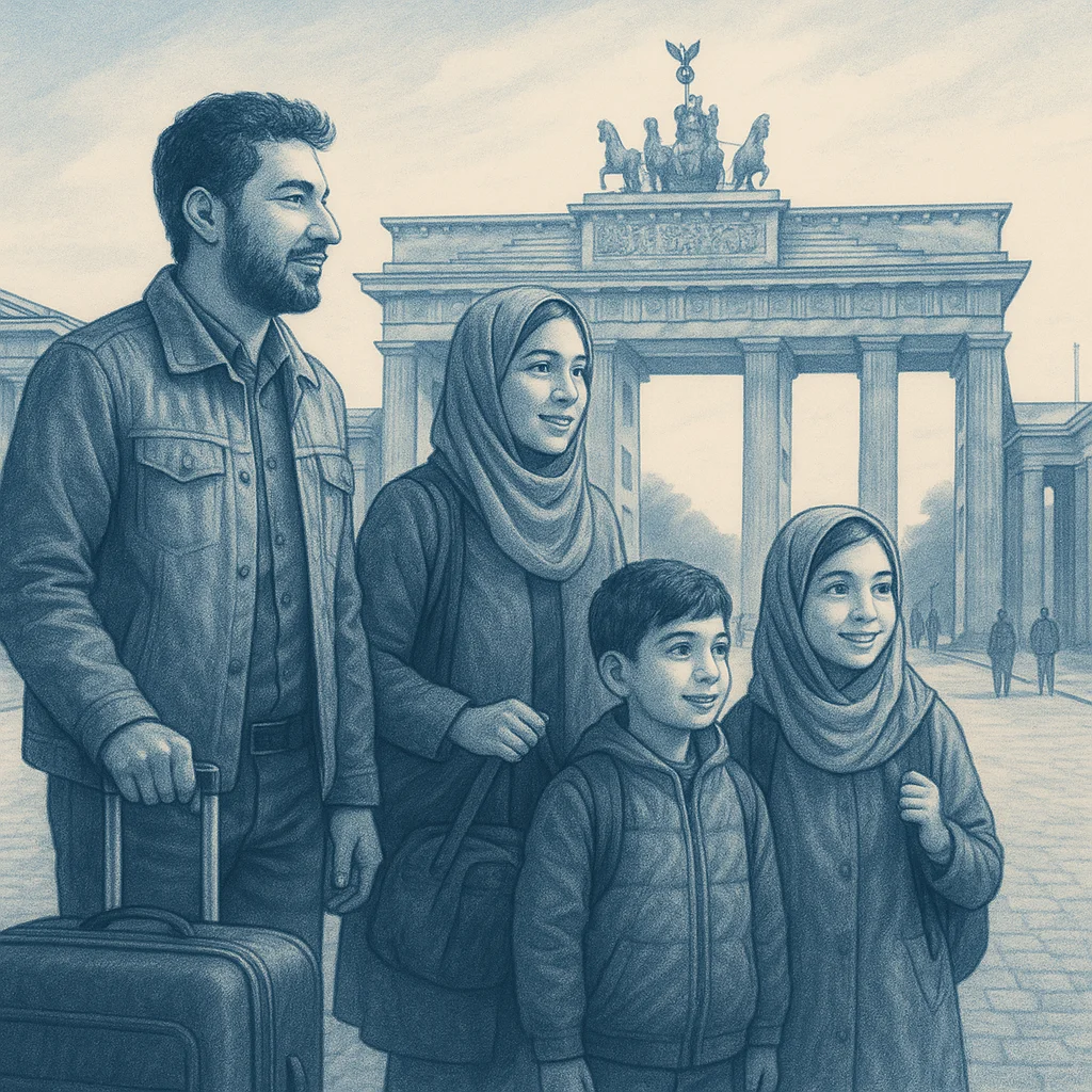 مهاجر ایرانی در شهر آلمان با خانواده.