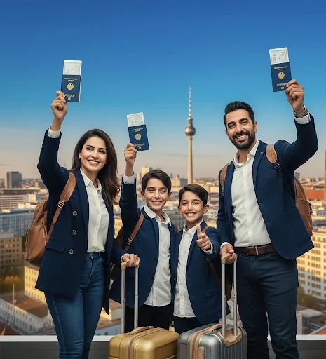 خانواده ایرانی در فرودگاه فرانکفورت با ویزا در دست