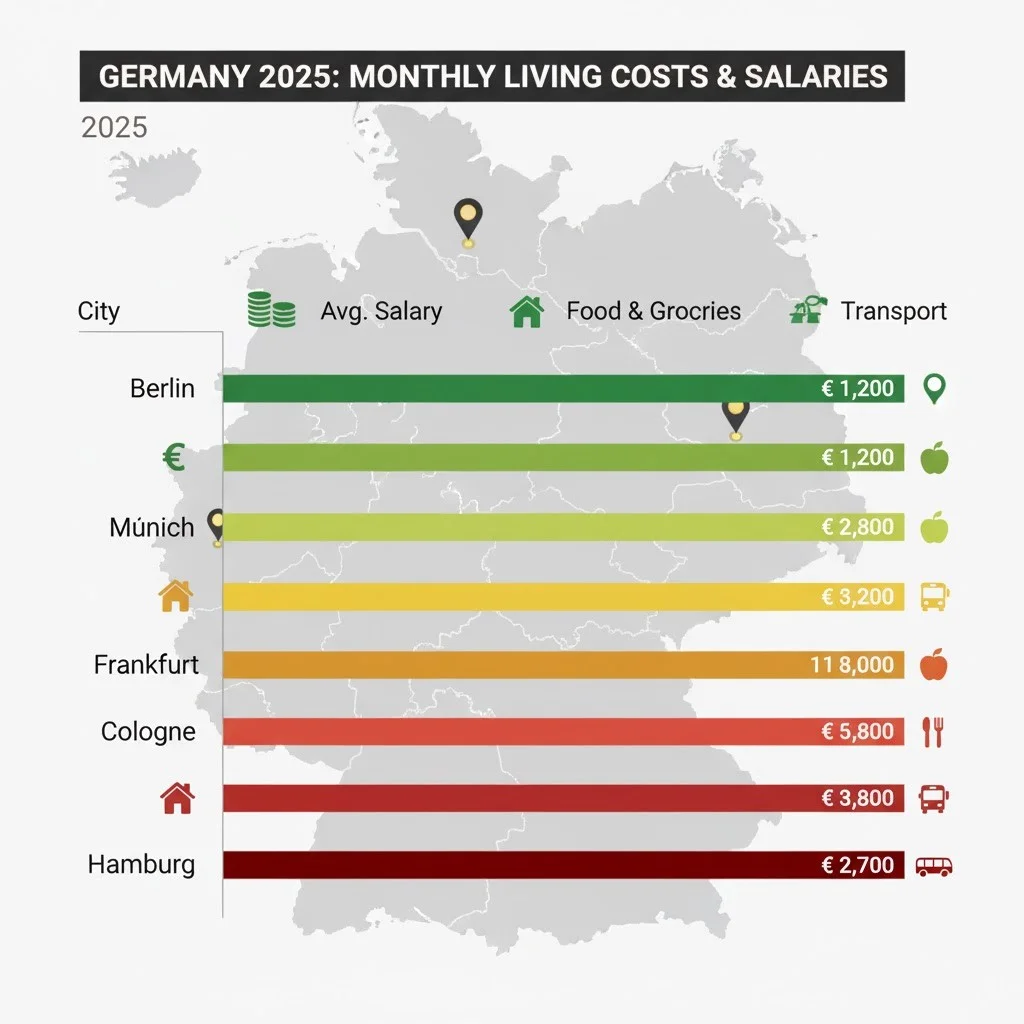 جدول مقایسه هزینه زندگی و حقوق در ۵ شهر بزرگ آلمان ۲۰۲۵